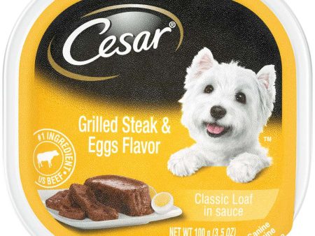 Cesar Sunrise Classic Loaf in Sauce Adult Wet Dog Food Grilled Steak & Eggs 3.5oz. (Case of 24) Hot on Sale