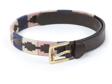 Aubrion by Shires Riem Skinny Polo Navy Roze Naturel Cheap